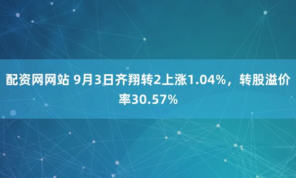 配资网网站 9月3日齐翔转2上涨1.04%，转股溢价率30.57%